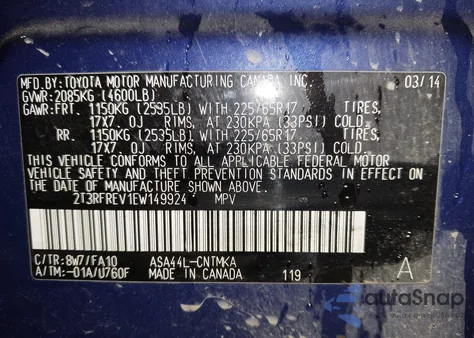 2014 Toyota Rav4 Xle z USA, uszkodzony, nr VIN 2T3RFREV1EW149924